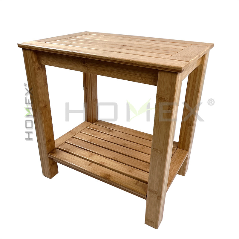 Waterproof Bamboo Shower Bench with Shelf, Wooden Spa Bath Stool,Bathroom Corner Shower Seat