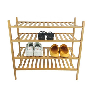 Free Standing 2 Tier Bamboo Shoe Rack for Closet ,Foldable  Stackable Wood Shoe Display Shelf