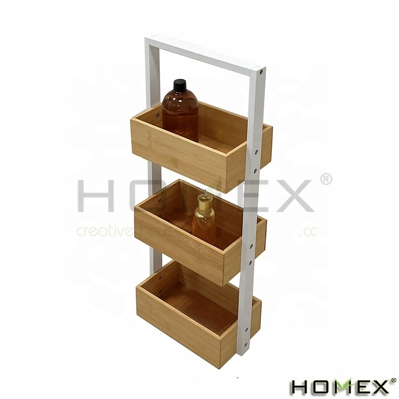 Bamboo Hanging Shower Caddy Wood 2 Level Storage Organizer Waterproof Over The Shower Head Caddy