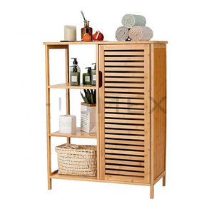 Bathroom Storage Cabinet Bamboo Floor Cabinet Free Standing Organizer 3-Tier Open Shelf for Living Room