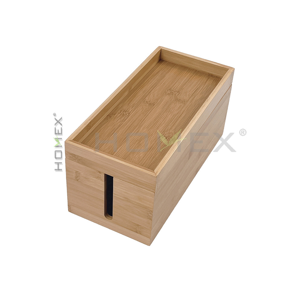 Cable Management Box with Lid, Bamboo Cable Storage Box for TV, Computer, Laptop Power Strips