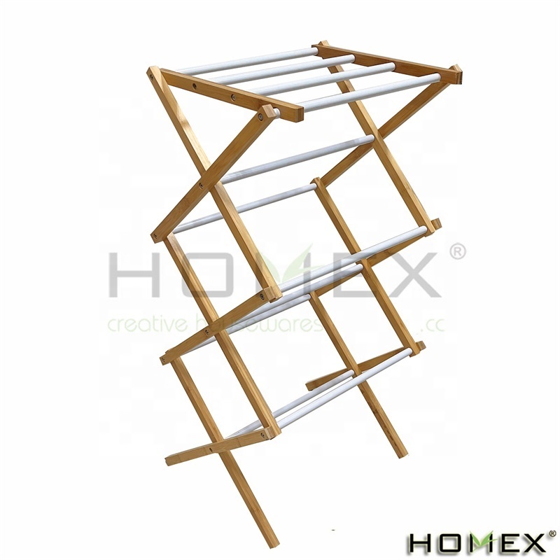 Bamboo Foldable Laundry Drying Rack for Clothes, Wood Clothing Dryer