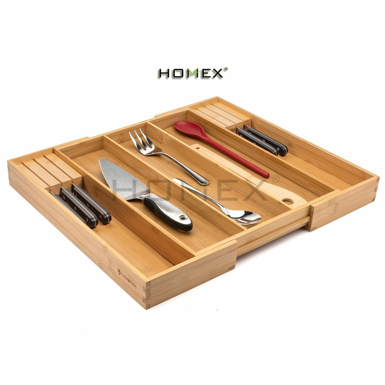 Holder Wood Drawer Dividers Organizer Bamboo Expandable Drawer Organizer for Utensils in Kitchen