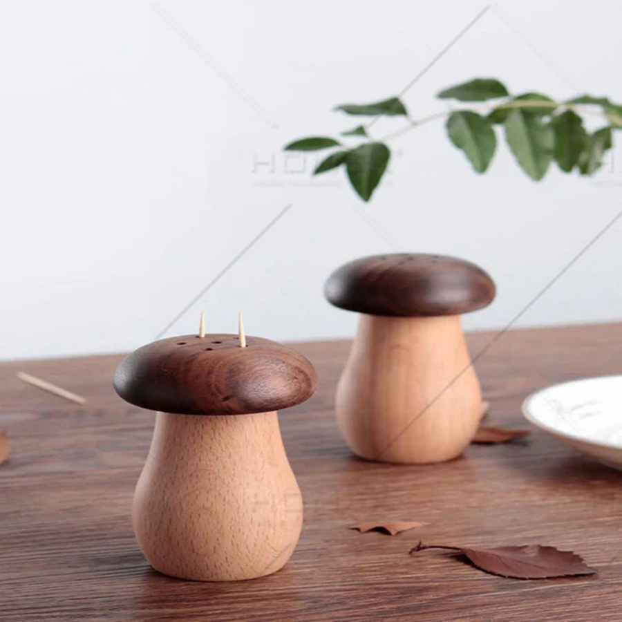 Wooden Mushroom Toothpick Shaker toothpick holder dispenser for kitchen home accessories