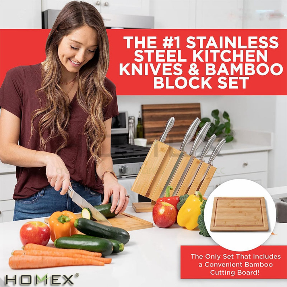 Trending Products 2024 New Arrivals Kitchen Bamboo Knife Block  with Cutting Board Set Stand Holder