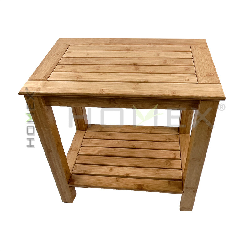 Waterproof Bamboo Shower Bench with Shelf, Wooden Spa Bath Stool,Bathroom Corner Shower Seat