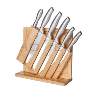 Trending Products 2024 New Arrivals Kitchen Bamboo Knife Block  with Cutting Board Set Stand Holder