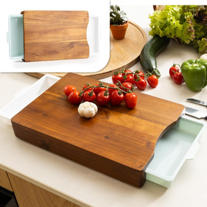 Meal Prep Station Kitchen Acacia Wood Cutting Board With Pull Out Trays Wooden Non Slip Prep Deck Serving Board