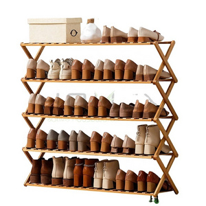 Free Standing Foldable  5 Tier Shoe Racks for Closet Shoe Shelf Bamboo Shoe Rack for Bedroom, Entryway Hallway