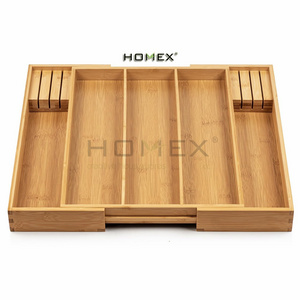 Holder Wood Drawer Dividers Organizer Bamboo Expandable Drawer Organizer for Utensils in Kitchen