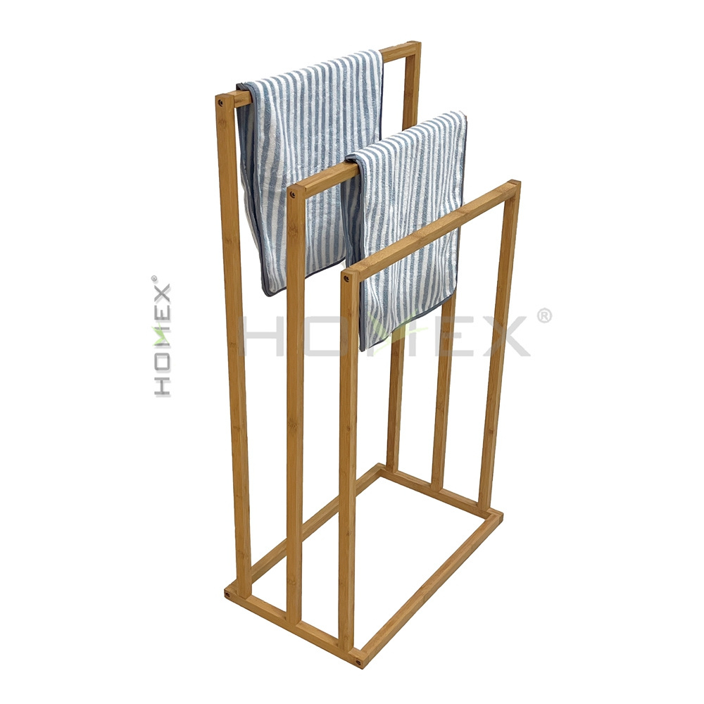 Bamboo Standing Towel Racks for Bathroom, 3 Tiers Tall Outdoor Pool Towel Drying Holder