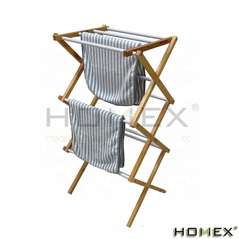 Bamboo Foldable Laundry Drying Rack for Clothes, Wood Clothing Dryer