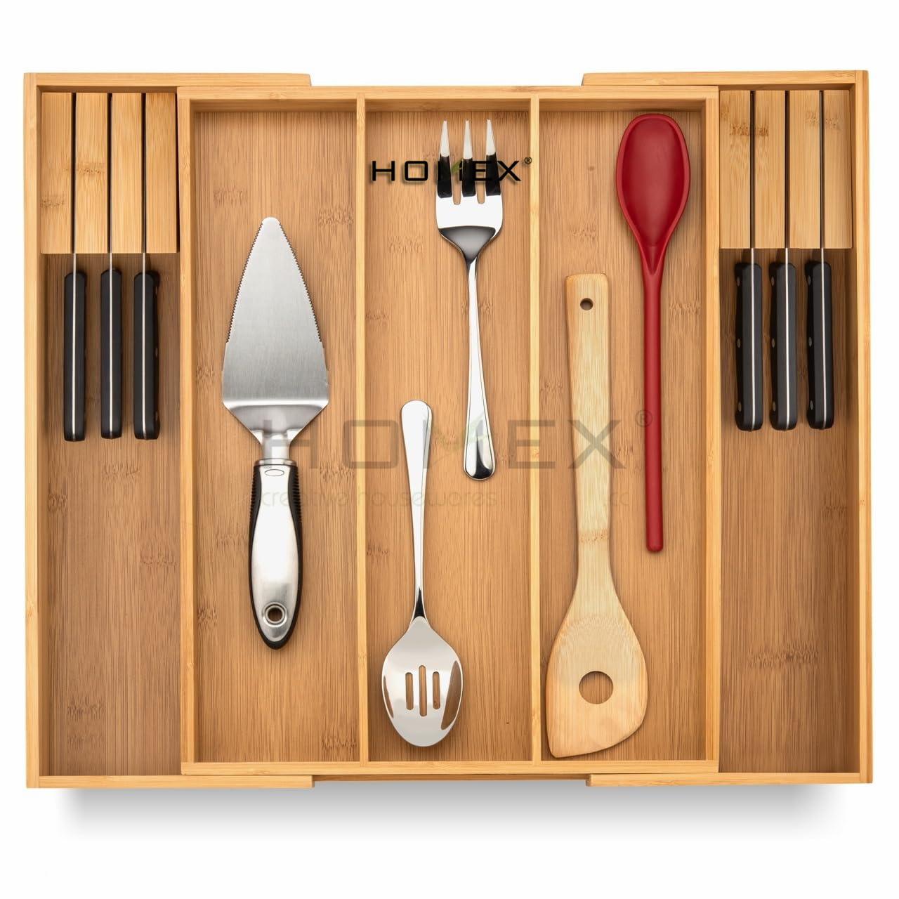 Holder Wood Drawer Dividers Organizer Bamboo Expandable Drawer Organizer for Utensils in Kitchen