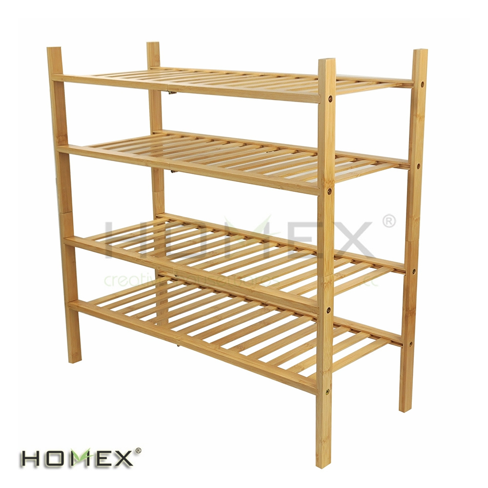 Free Standing 2 Tier Bamboo Shoe Rack for Closet ,Foldable  Stackable Wood Shoe Display Shelf