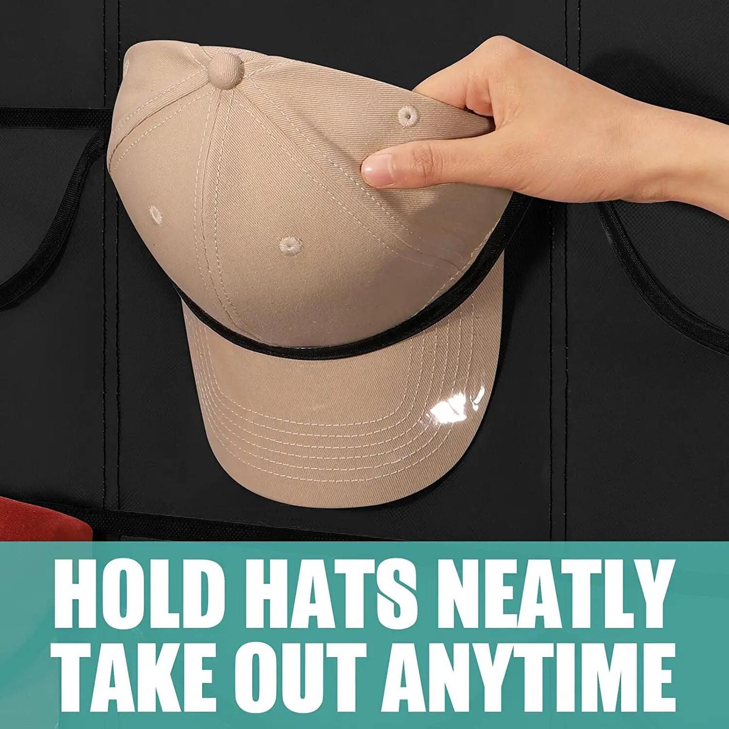 High Quality Hat Racks  Hat Organizer for Baseball with 24 Clear Deep Pockets for Wall/Door Complete with Over Door Hooks