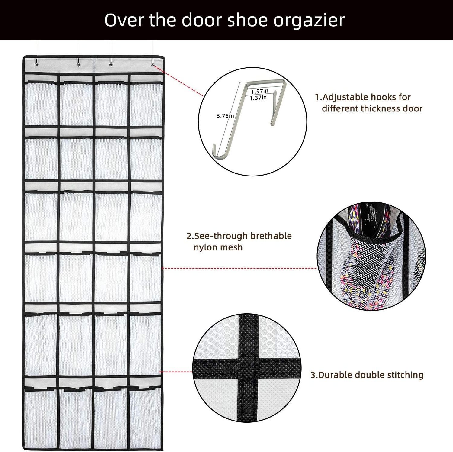 Factory Hanging Shoe Organizer, Over The Door Shoe Organizer with 24 Pockets and hooks Folding Adjustable Storage Shoe