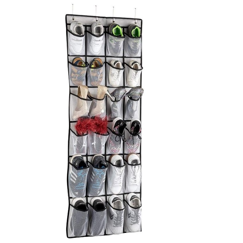 Factory Hanging Shoe Organizer, Over The Door Shoe Organizer with 24 Pockets and hooks Folding Adjustable Storage Shoe