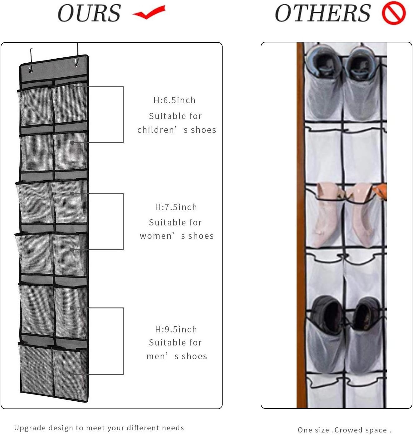 Over The Door Shoe Organizer 12 Mesh Pockets Hanging Shoe Rack Over The Door Shoe Storage Closet with 2 Hooks