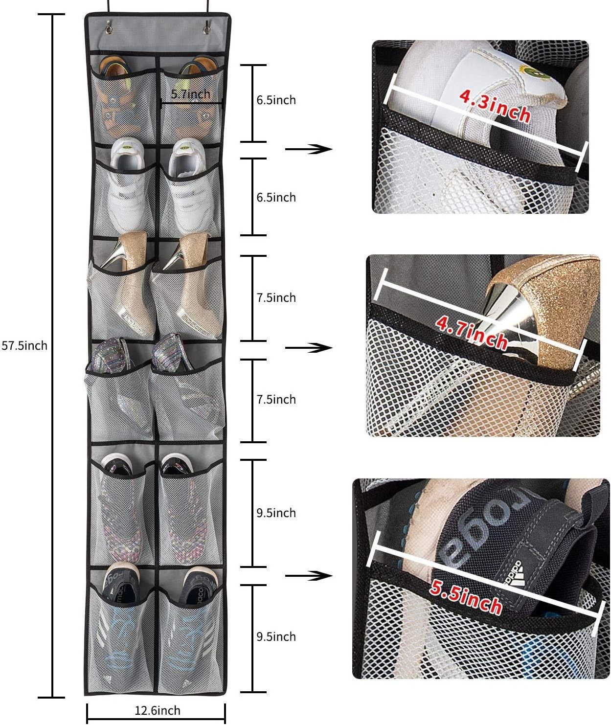 Over The Door Shoe Organizer 12 Mesh Pockets Hanging Shoe Rack Over The Door Shoe Storage Closet with 2 Hooks
