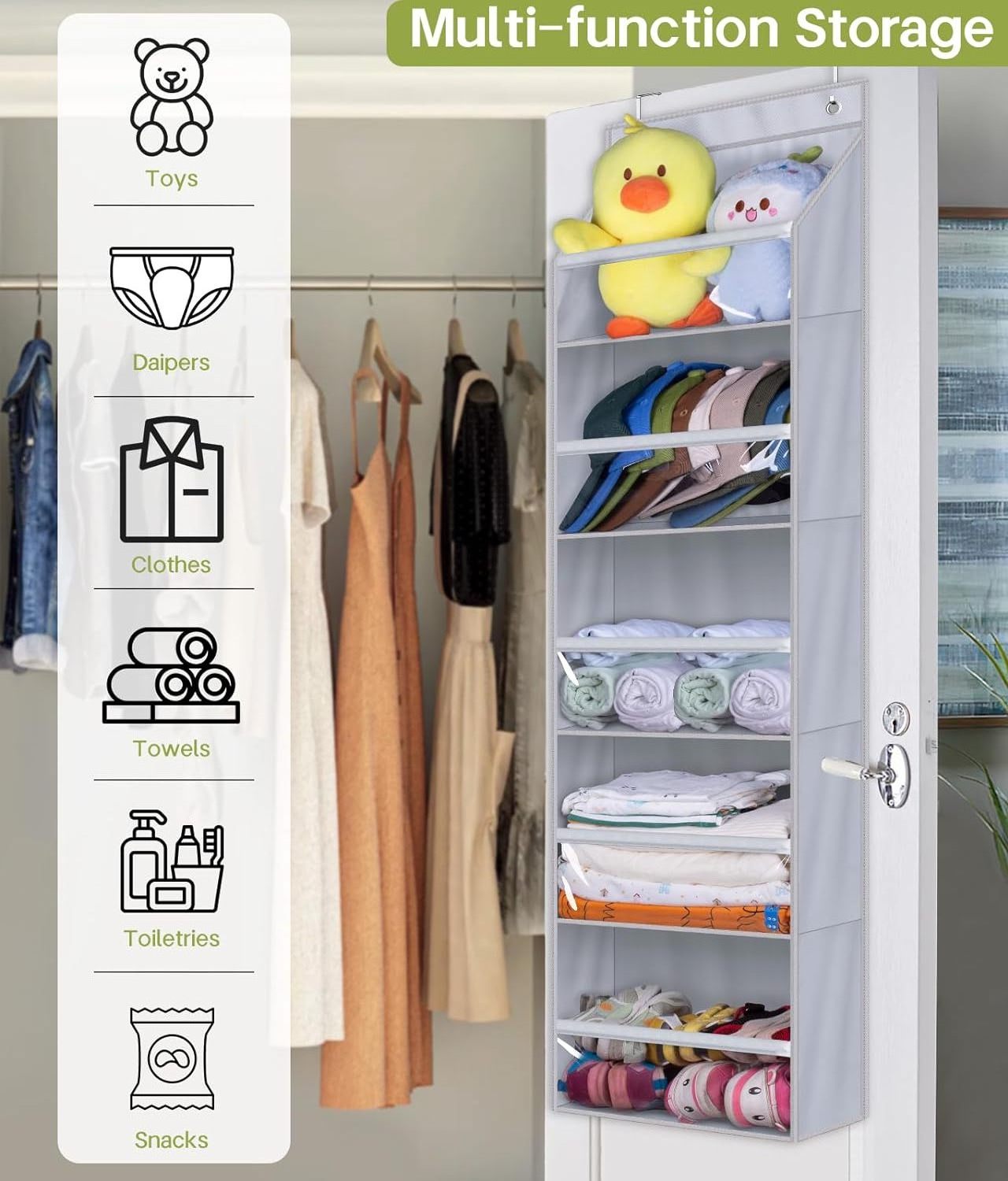 Large Capacity Closet Door Hanging Organizer Wall Storage Baby Organizer Storage for Nursery Bathroom Bedroom Pantry Diapers