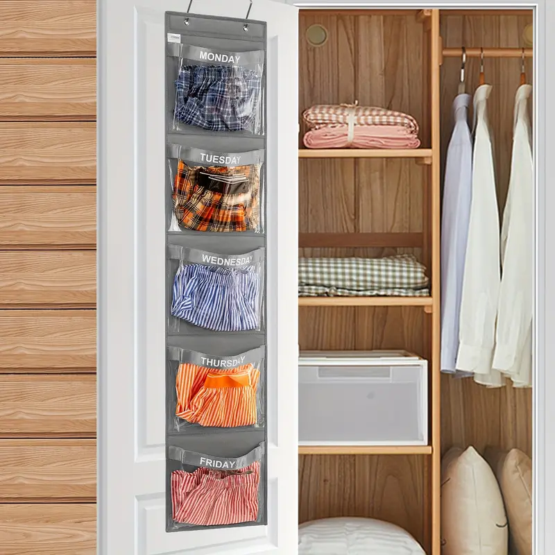 Weekly Kids Clothes Organizer Day of Week School Clothing Storage Clothes Storage Bag Monday to Friday Hanging Closet Organizer