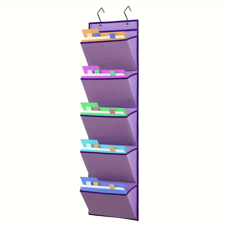 Wall Mounted File Holder With Pockets Over Door Hanging Mail Organizer Document Storage Bag For Papers Magazines Space Saving