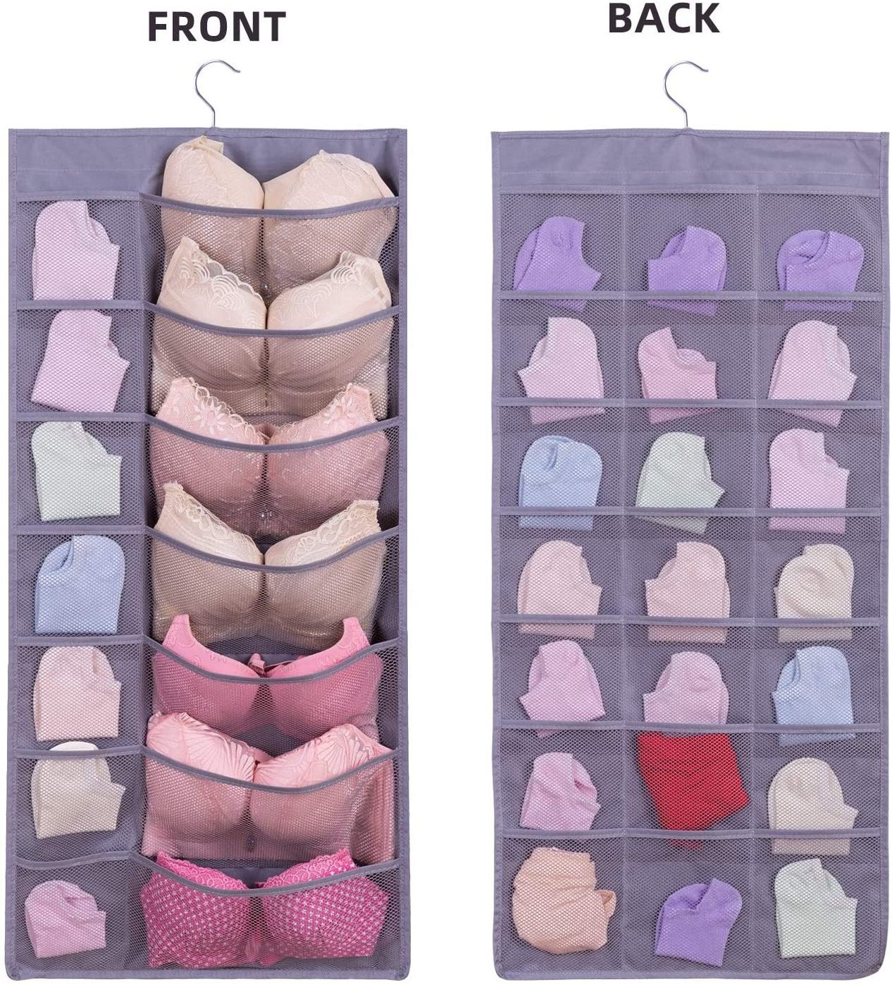 Underwear Organizer Double Sided Hanging Storage Hanger for Bra Stockings Socks Underwear Closet Organizers with 35 Pockets HN35