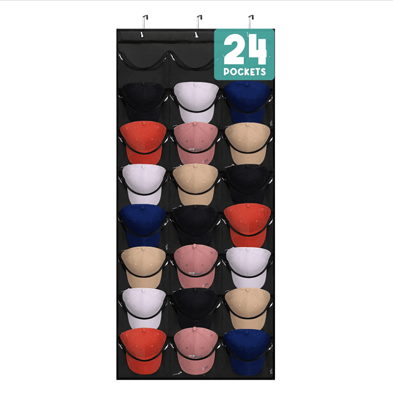 High Quality Hat Racks  Hat Organizer for Baseball with 24 Clear Deep Pockets for Wall/Door Complete with Over Door Hooks