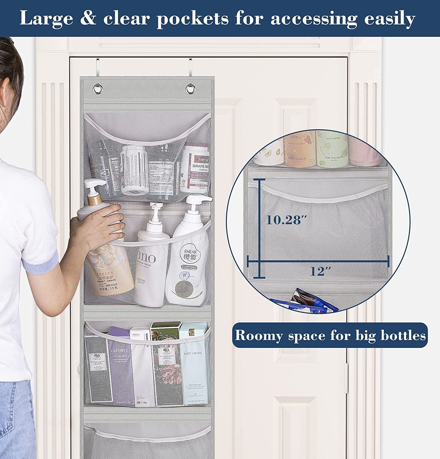 Over the Door Storage Organizer Hanging Bag Closet Organizer with 5 Pockets Organizer for Bedroom Bathroom