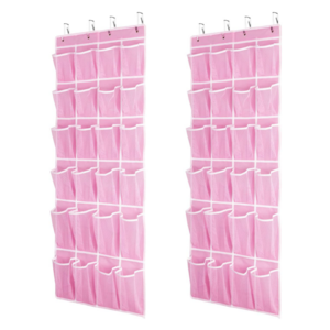 24 Pocket Over Door Shoe Organiser, Hanging Pocket Shoe Organizer, Pink, Multi-Pockets for Customized Shoe Storage