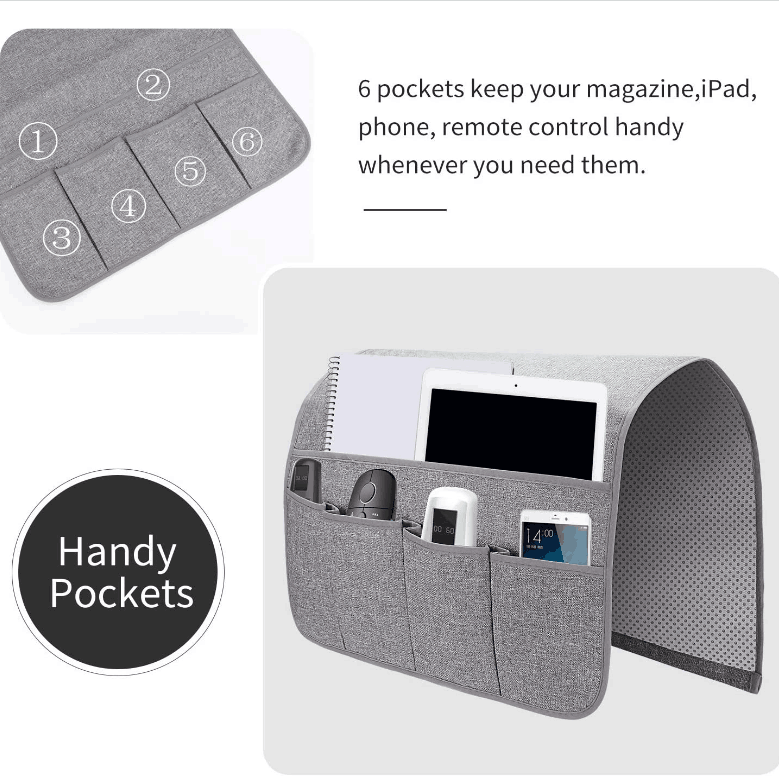 6 Pockets Remote Control Holder Magazine Rack,Sofa Armrest Organizer Storage Bag Space Saver Organizer