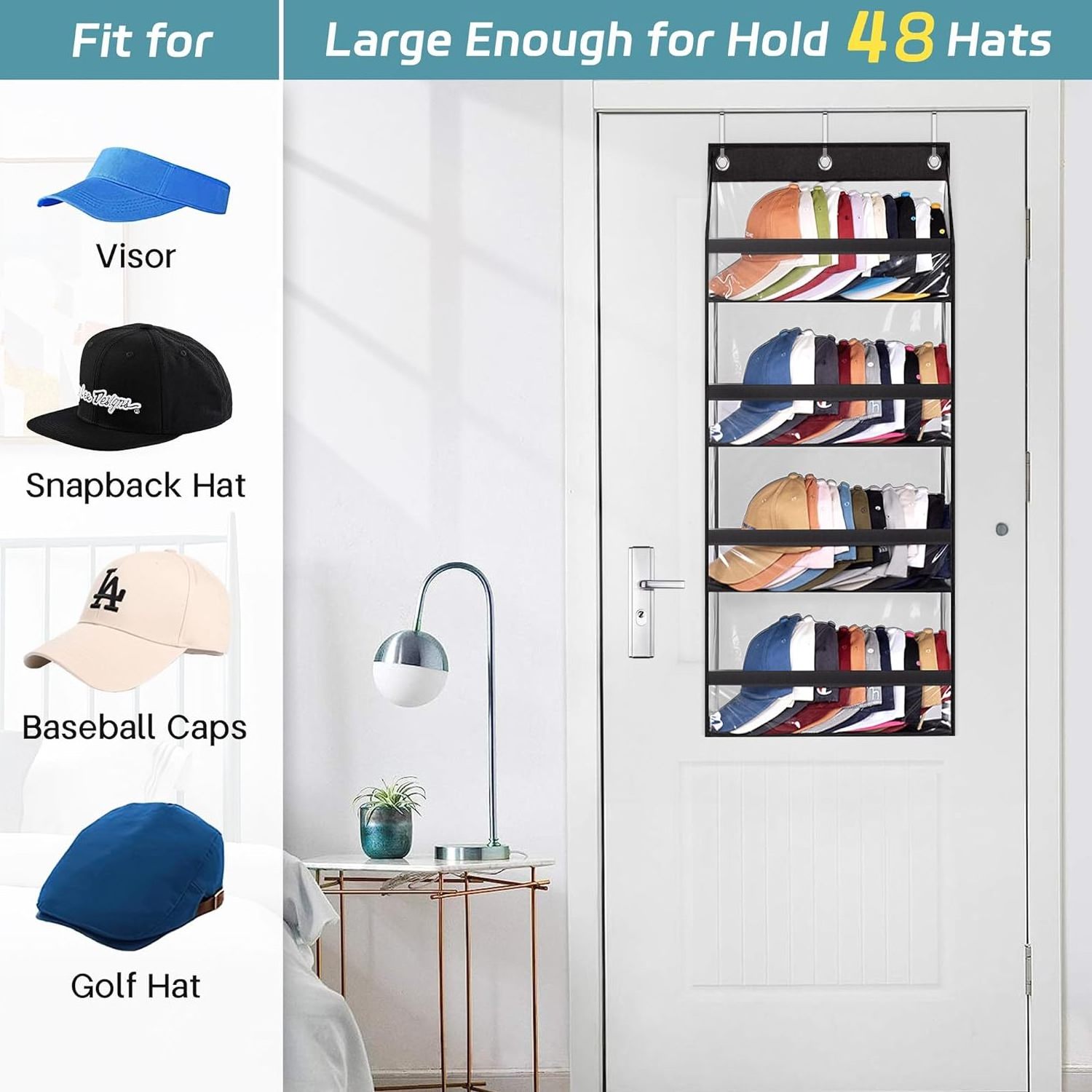 Large Over the Door Hat Racks for Baseball Caps Hat Storage Organizer for Closet Storage Wall Pockets Hanging Hat Holder Shelves