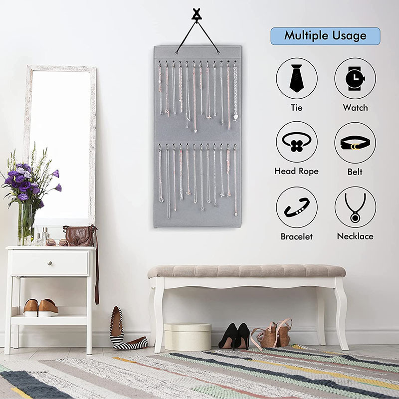 Felt Hanging Jewelry Organizer Wall-mounted Earring Hanger and Necklace Display for Wardrobe Space