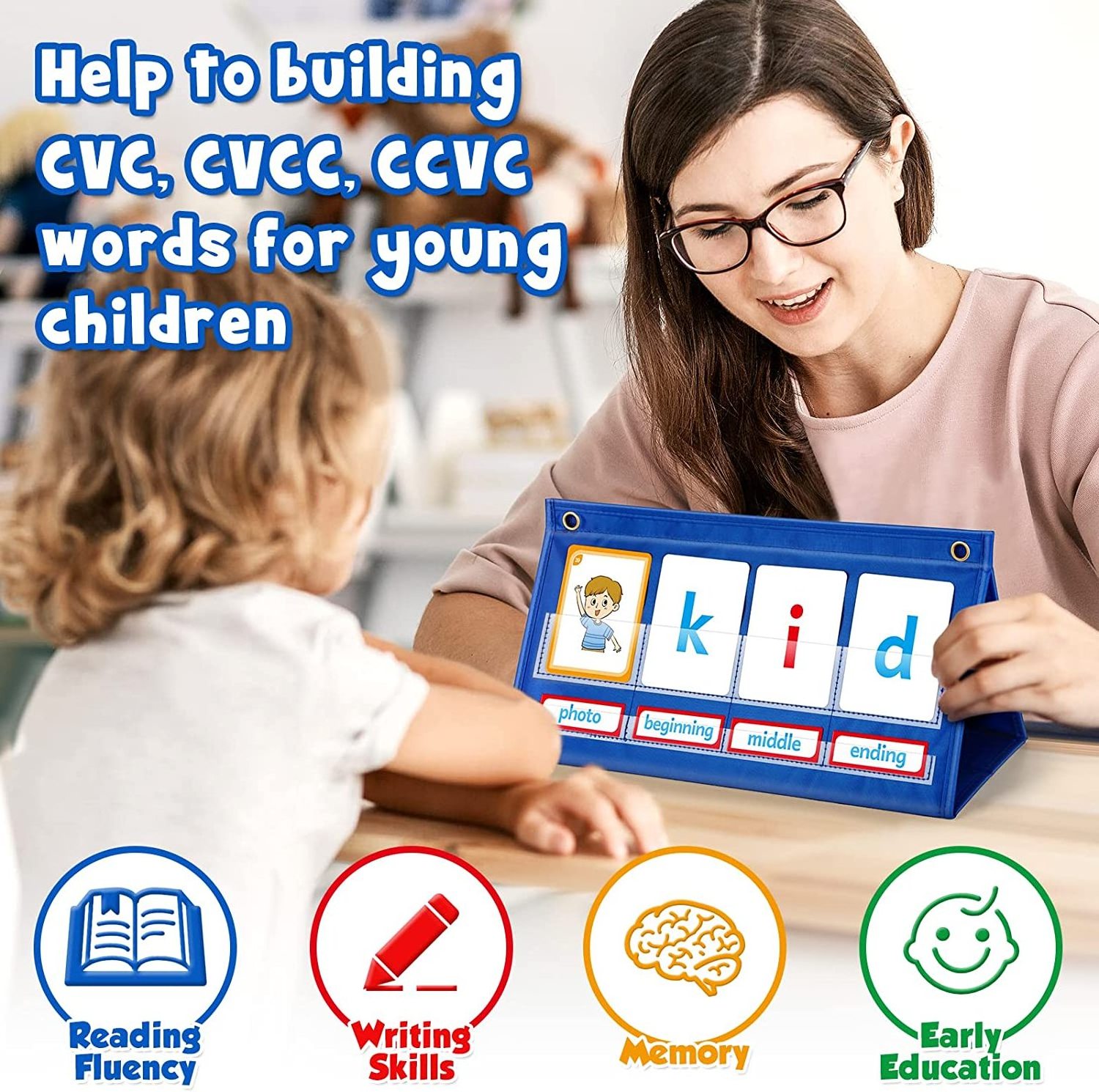 Flash Cards For Kids Educational CVC Word Builder Kindergarten Pocket Chart Classroom Must Haves School Supplies