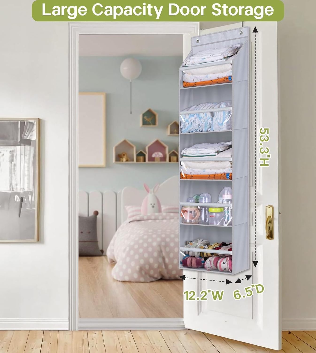 Large Capacity Closet Door Hanging Organizer Wall Storage Baby Organizer Storage for Nursery Bathroom Bedroom Pantry Diapers