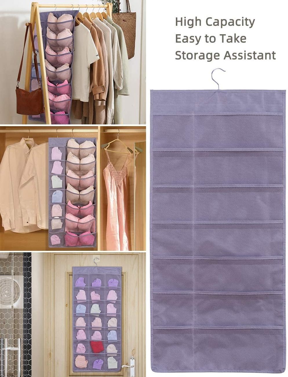 Underwear Organizer Double Sided Hanging Storage Hanger for Bra Stockings Socks Underwear Closet Organizers with 35 Pockets HN35