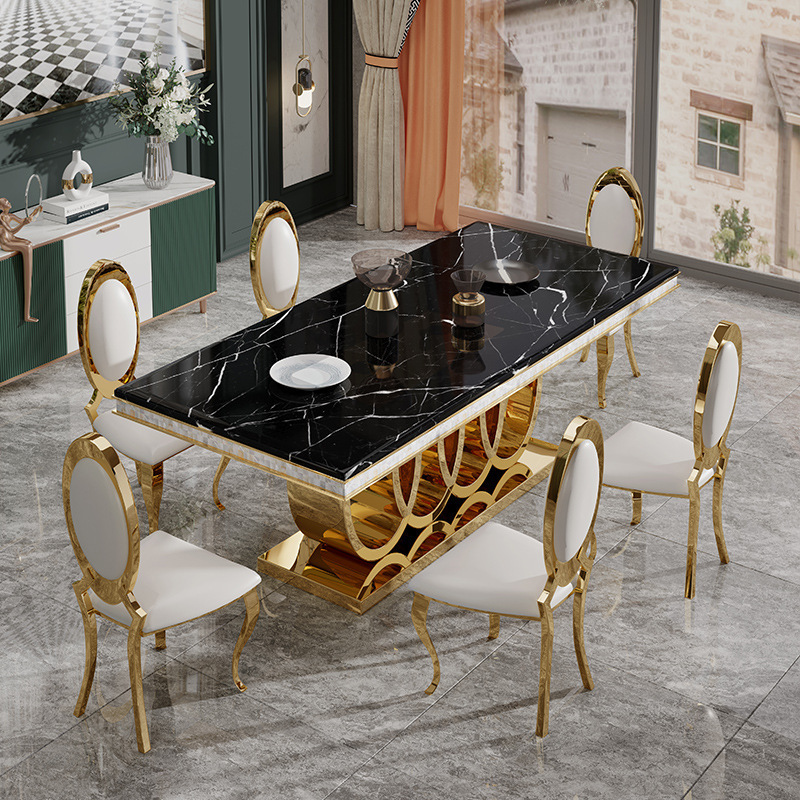 luxury stainless steel marble dining table modern marble dining table and chair for dining room restaurant banquet furniture