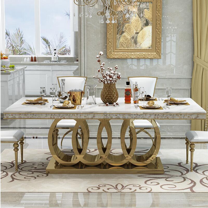 luxury stainless steel marble dining table modern marble dining table and chair for dining room restaurant banquet furniture