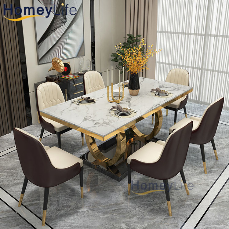 2021 Marble Dining Table Marble Top Set Simple Gold Legs Dining Table Set 6 Seater