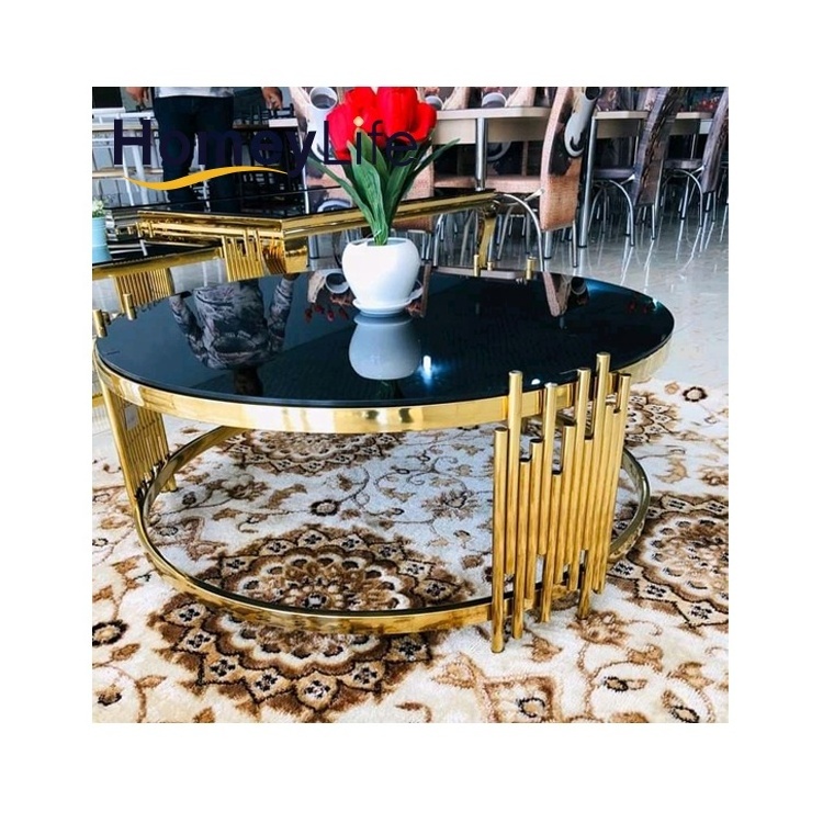 Luxury living room furniture mirrored coffee table stainless steel smart black glass coffee table with stainless steel frame