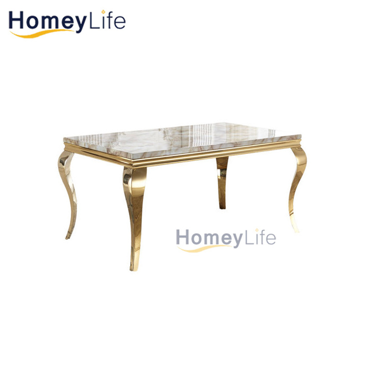 Luxury Hotel Restaurant glass or Marble wedding table 10 Seater golden stainless steel dining table sets