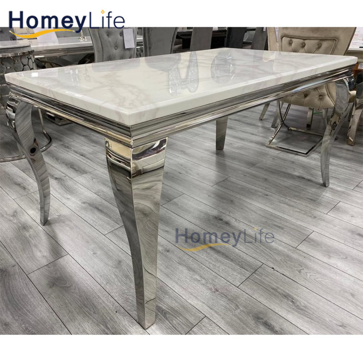 Luxury Hotel Restaurant glass or Marble wedding table 10 Seater golden stainless steel dining table sets