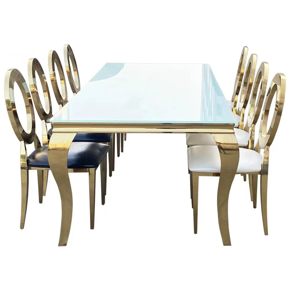 Modern fashionable popular tempered glass rectangle top decoration dining table