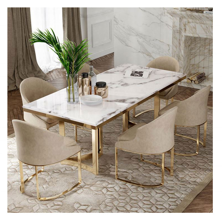 Double C design luxury gold glass dining table set 6 chairs diamond crystal dining table