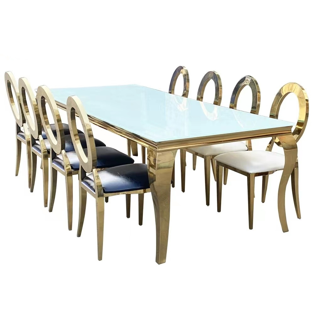 Modern fashionable popular tempered glass rectangle top decoration dining table