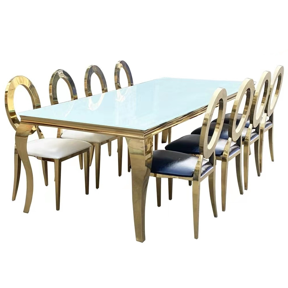 Modern fashionable popular tempered glass rectangle top decoration dining table