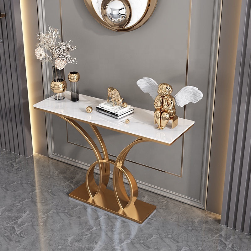 Good price living room furniture stainless steel frame marble top or glass top console table