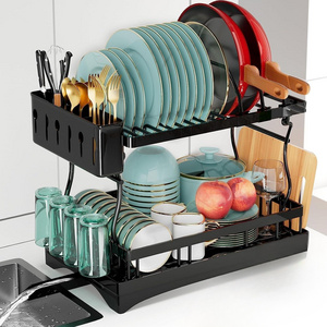 Black Metal Storage Organizer Countertop Pan Rack Multi-function Kitchen Shelf  Pot Lid Holder Cup Holder  Dish Drainer