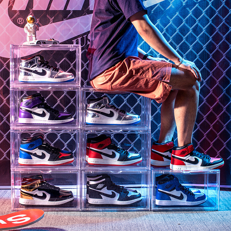 Stackable Easy to Install Magnetic Shoe Storage Box Drop Front Shoe Box with Magnetic Door Sneaker Display Shoe Case box