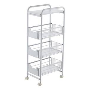 Kitchen Stand Rolling Utility Cart Trolley Fruit Vegetable Storage Cart Wire Sliding Basket Corner Shelf With Wheels